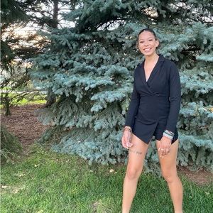 Black romper, blazer style